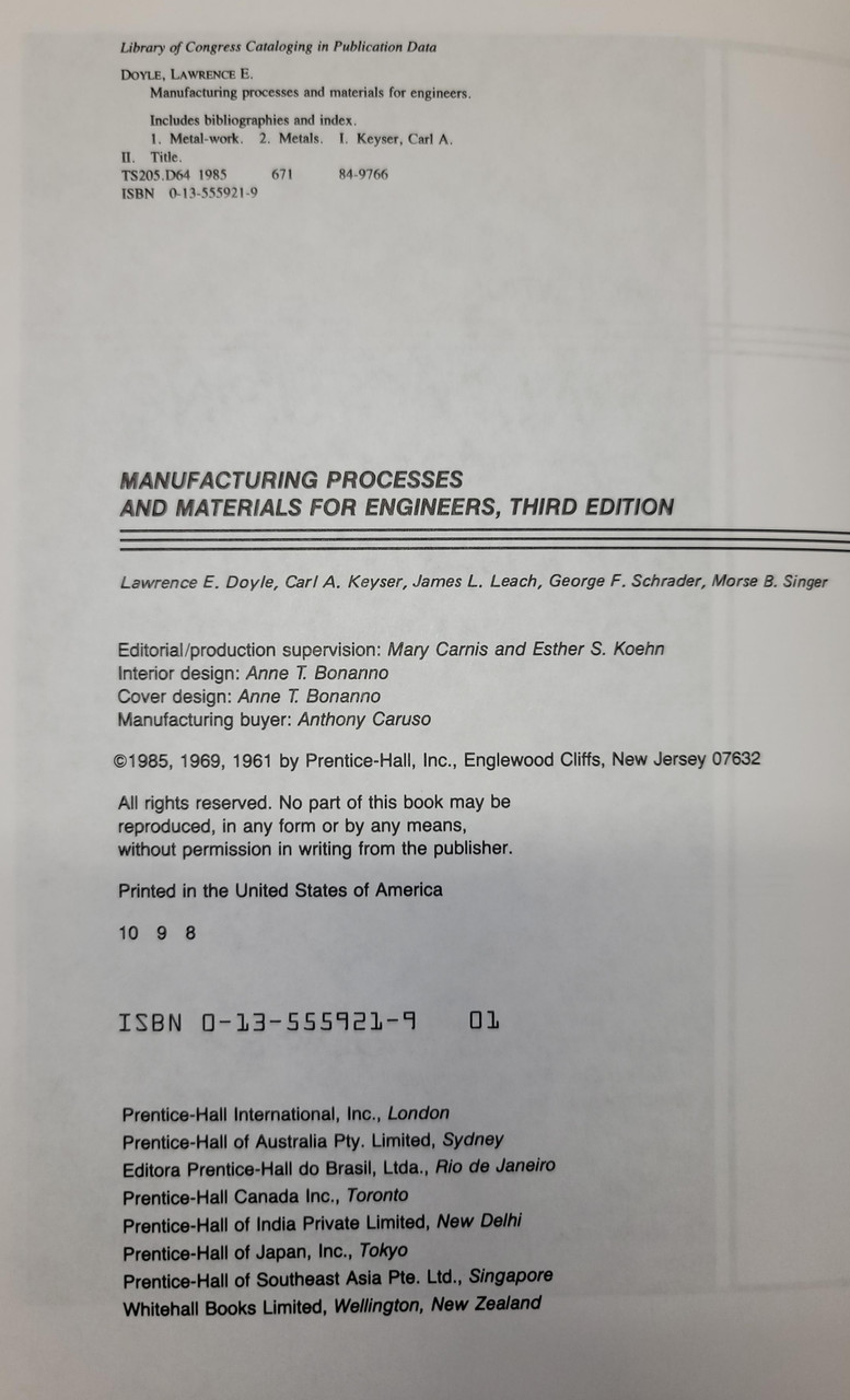 Manufacturing Processes And Materials For Engineers 
