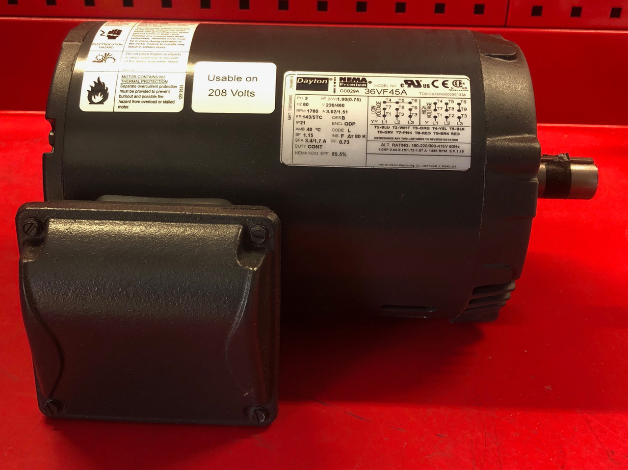 Dayton 36VF45A General Purpose Motor 1HP 3 Phase