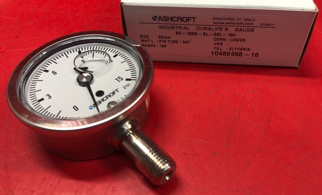 Ashcroft 63-1008-SL-02L-15# Stainless Steel Pressure Gauge 