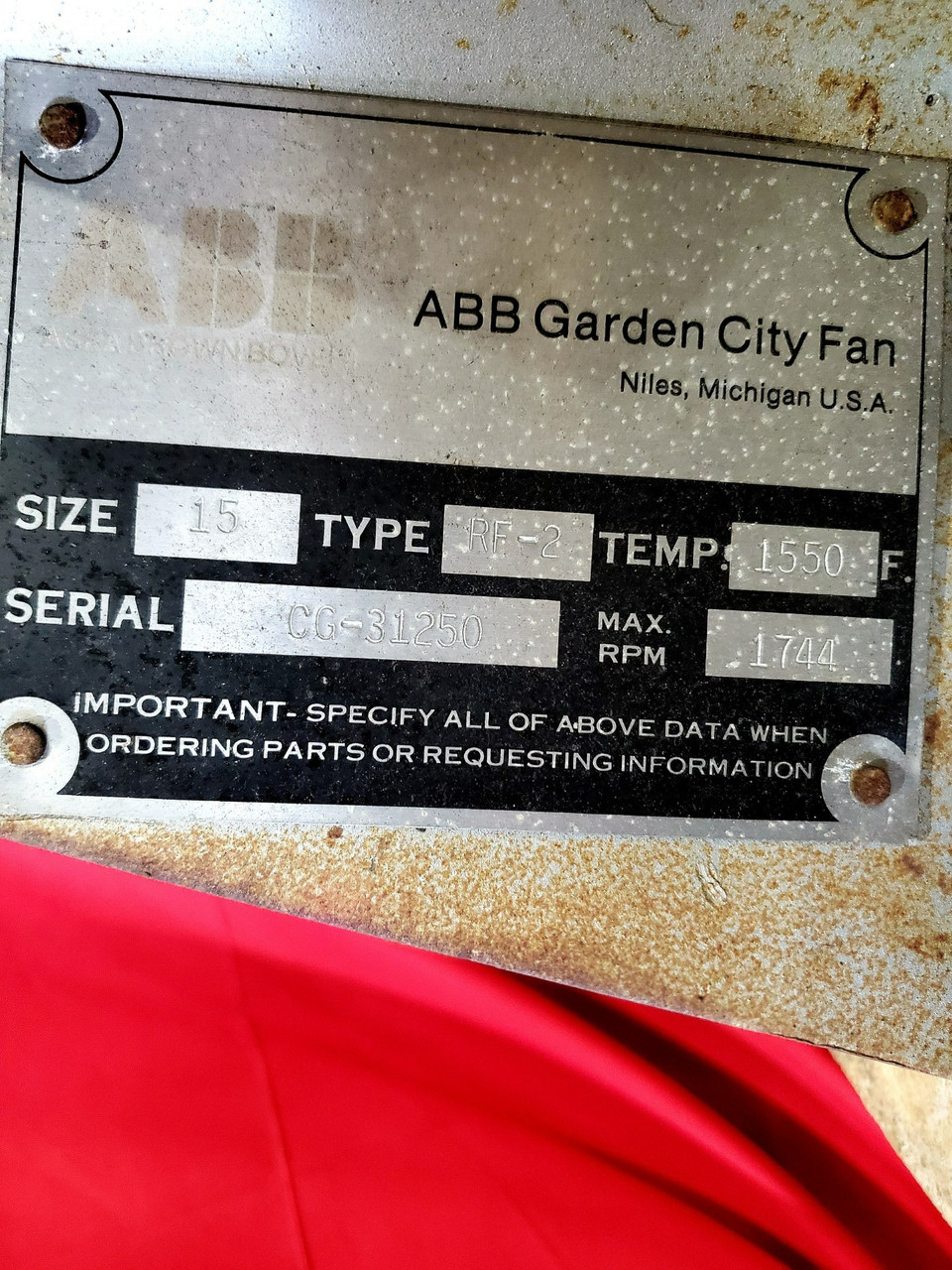 ABB Garden City Fan Size 15 Type RF2 CG-31250 Centrifugal Blower Fan