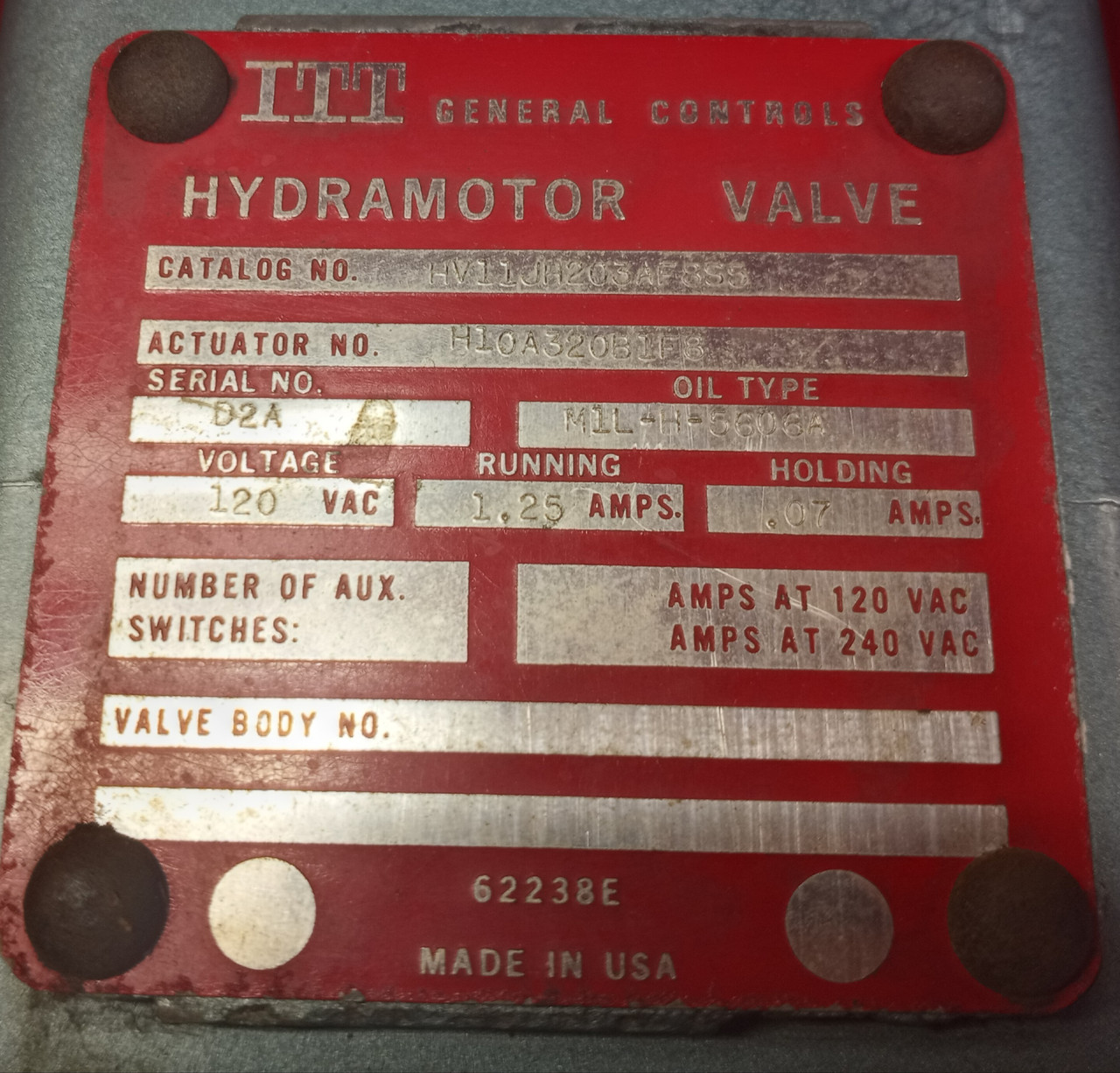 ITT HV11JH203AF8S5 Hydramotor Valve