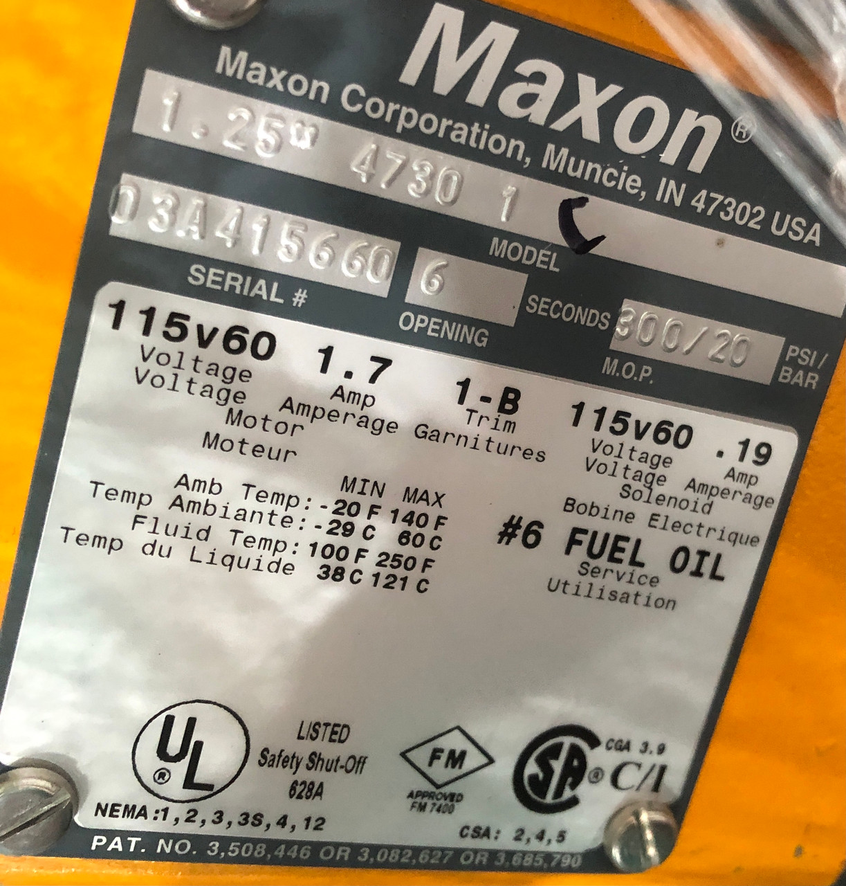Maxon 4730 Shut-Off Valve 1.25" NPT 125CMA12-AA11-BB20A0
