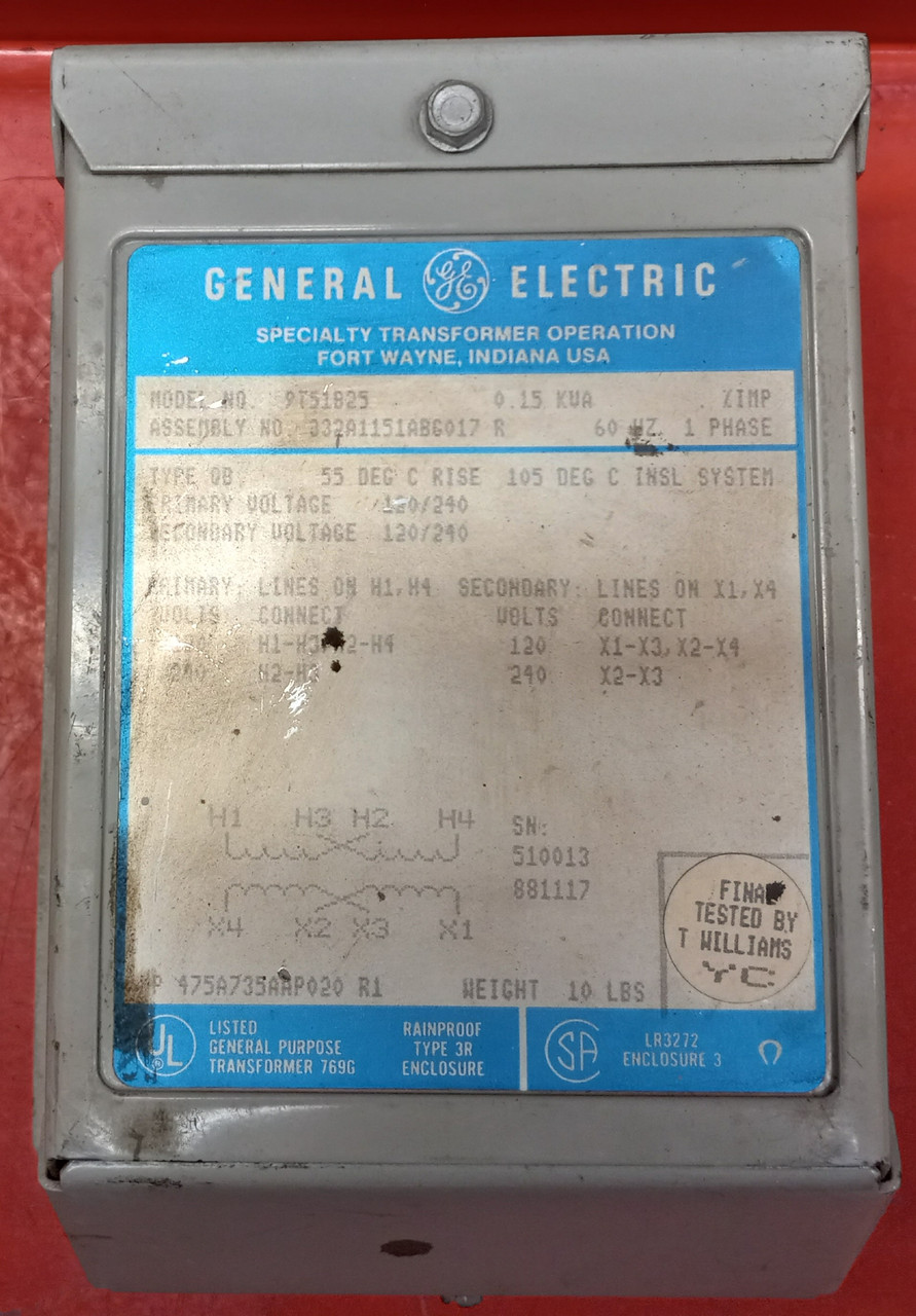 General Electric 9T51B25 Transformer 120/240V