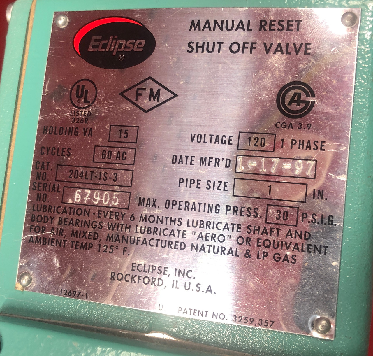 Honeywell Eclipse 204LT-IS-3 Shut-Off Valve