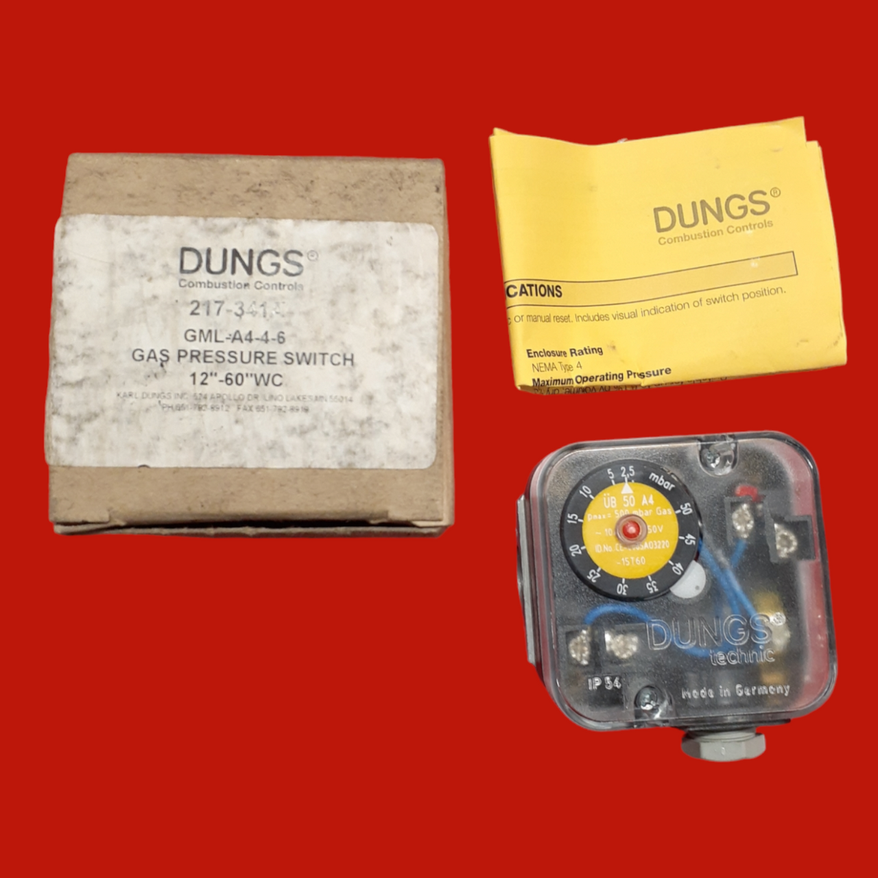 DUNGS 266947 Gas Pressure Switch  GML-A4-4-6 (Formerly 217-341A) (12" To 60" W.C. )