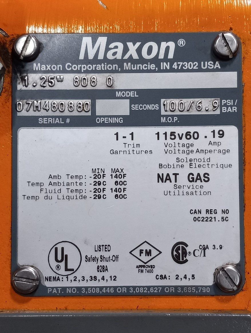 Maxon 808-0, 1-1/4" 125SMA11- AA11-BA*0A0 Safety Shut-Off Valve Natural Gas