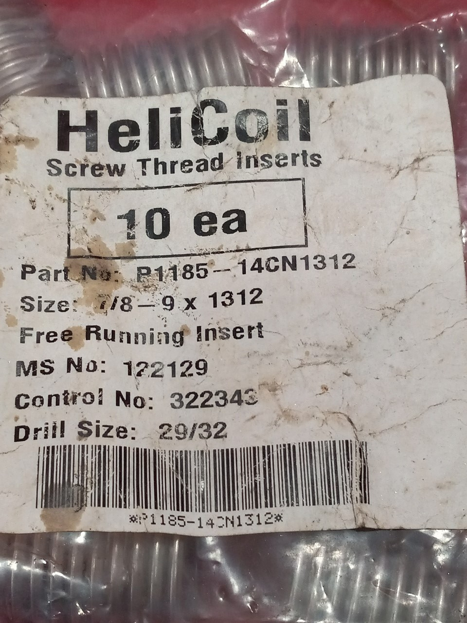Helicoil 7/8-9 x 1312 Free Running Insert (Pack of 10)