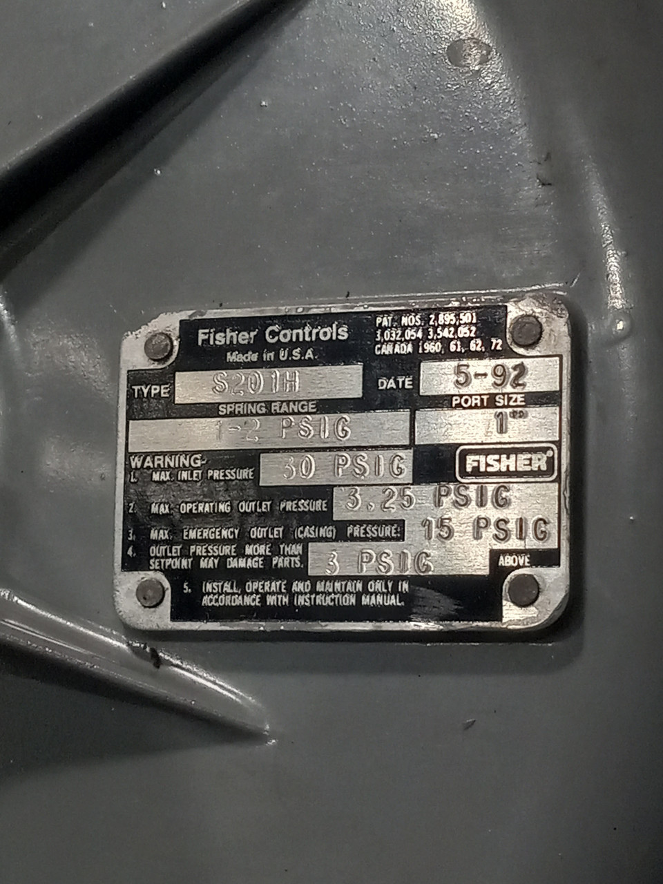 Fisher Controls S201H 1" Pressure Regulator