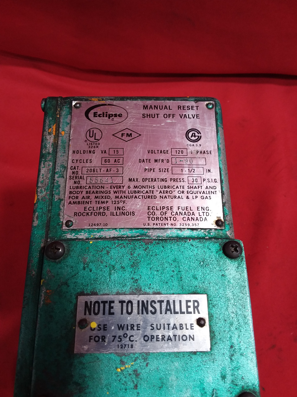Eclipse 206LT-AF-3 Manual Reset Shut Off Valve 