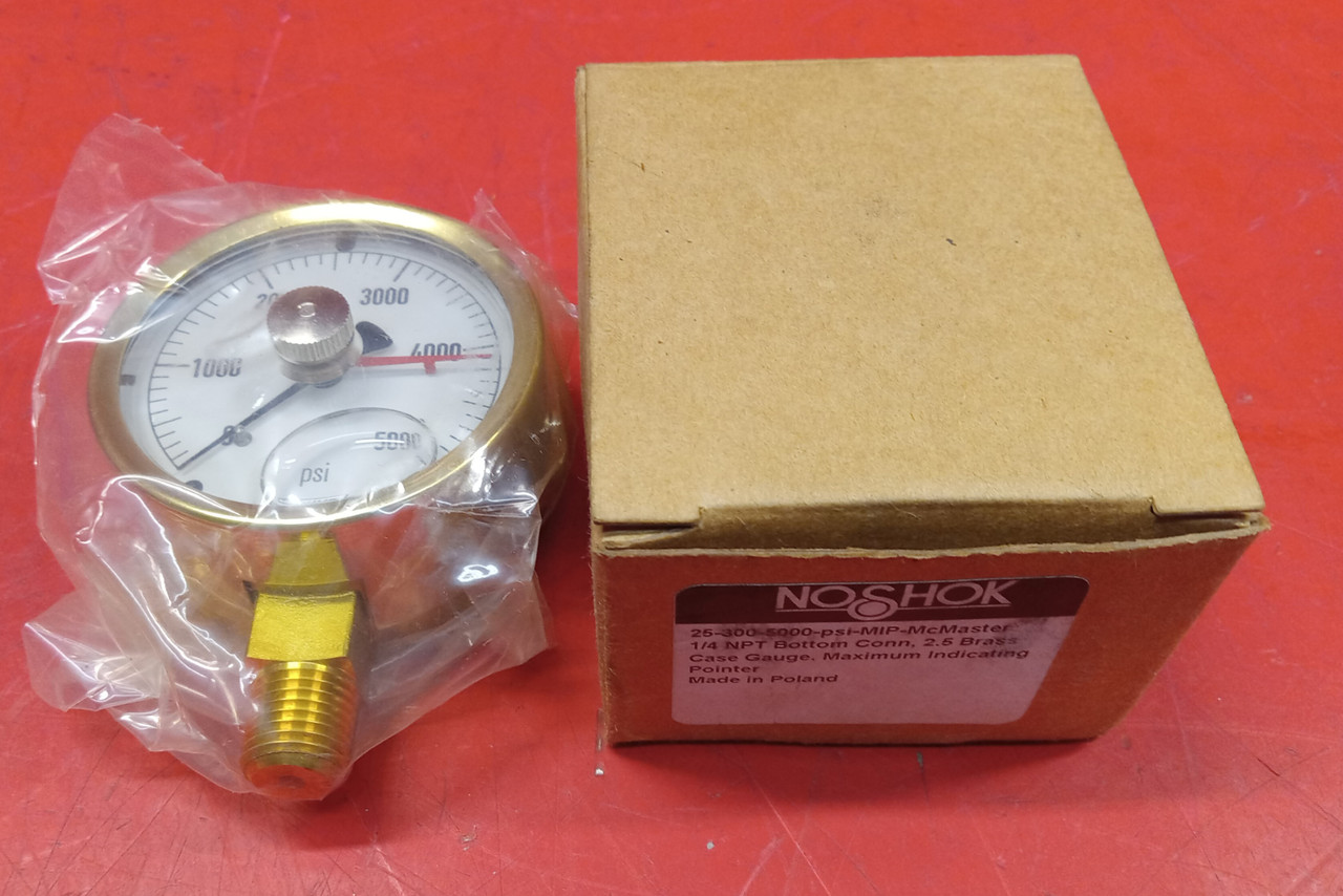 Noshok 25-300-5000-psi-MIP, 2-1/2" Brass Case, 0-5,000 psi, 1/4" NPT Pressure Ga