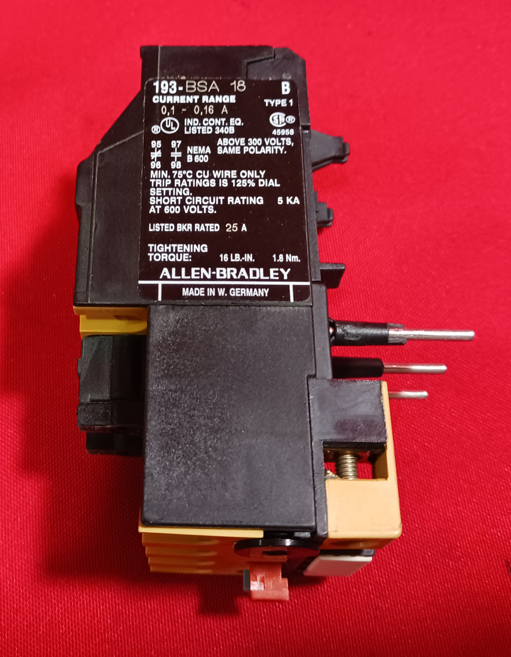 Allen Bradley 193-BSA18 Series B Bimetallic Overload Relay