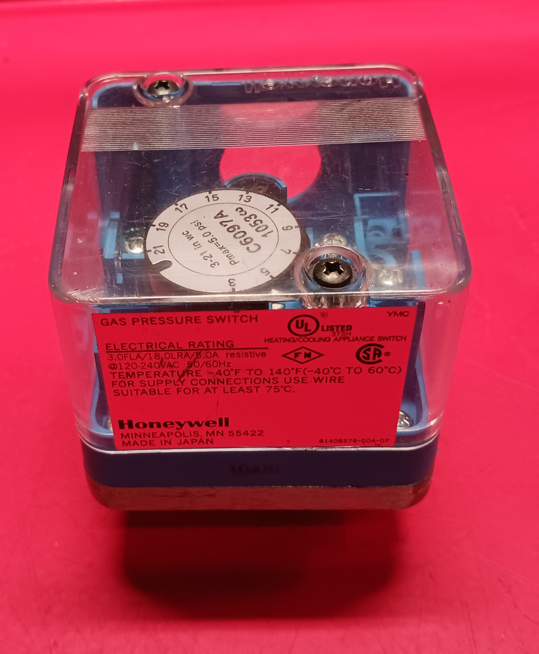 Honeywell C6097A1053 Gas Limit Pressure Switch 3-21"WC