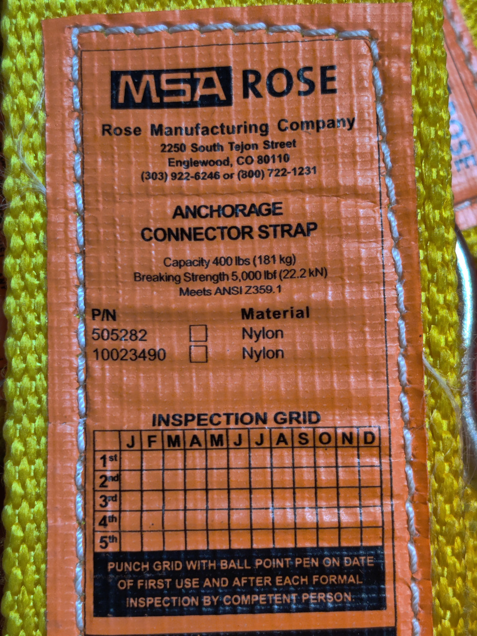 MSA Rose 3ft  Anchorage Connector Strap - 10005410