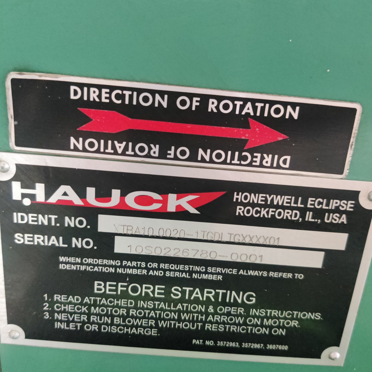 Hauck TBA Turbo Blower, XTBA10.0020-1TGDLTGXXXX01 w/ Hauck Filter-Silencer Attac