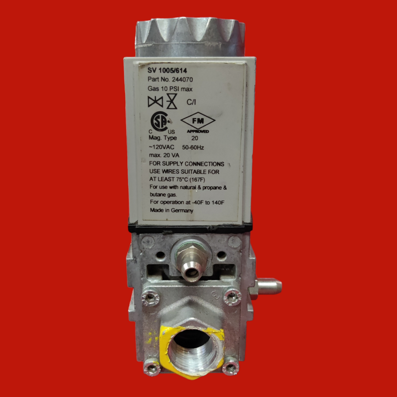 Dungs Single Solenoid Shutoff Valve Without Interlock Switch, Without Plug, Plug Protective Shield Broken-Still Fully Functional, SV 1005/614, 244070