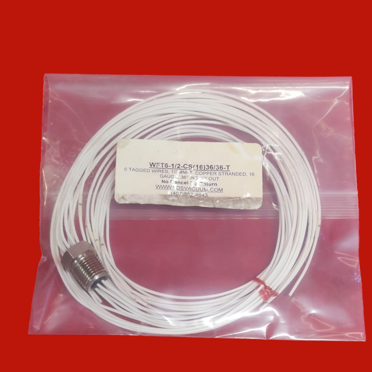 LDS Vacuum 220534 6 Tagged Wires, 1/2 MNPT, Copper Stranded, 16 Gauge, 36" INS/36" Out