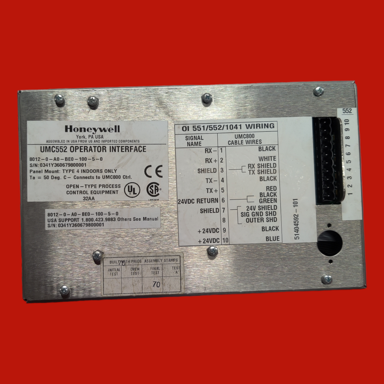 Honeywell UMC552 Operator Interface, 8012-0-A0-BE0-100-5-0, Has Not Been Tested
