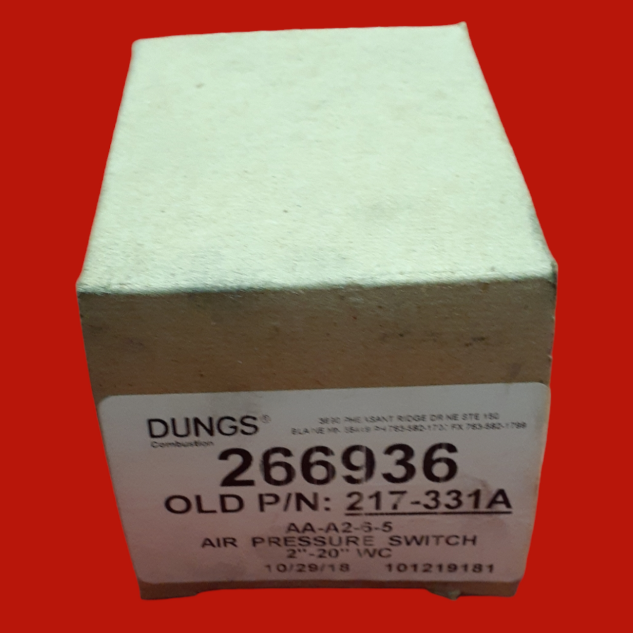 Dungs 266936 Air Pressure Switch 2" - 20" WC (Old P/N: 217-331A)
