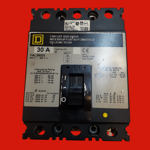 Square D Circuit breaker, FA, 600V, 30A, 3 pole, FAL36030 Square D Circuit breaker, FA, 600V, 30A, 3 pole, FAL36030