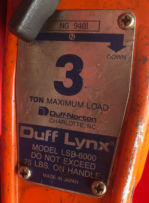 Duff Lynx LSB-6000 3 Ton Hoist