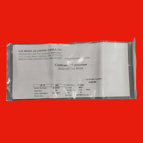 Gilmore Diamond Tools 25.75 HRC Certified Rockwell Hardness Testing Block