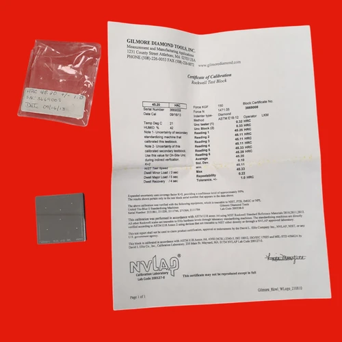 Gilmore Diamond Tools 45.20 HRC Certified Rockwell Hardness Testing Block