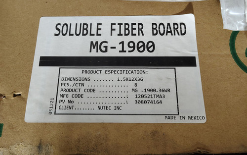 NUTEC MG-1900 Supermag Soluble Fiber Board - 1.5x12x36" (8 Pcs/Ctn)