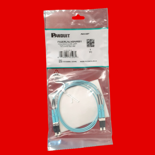 Panduit FX2ERLNLNSNM001 Fiber Patch Cord: Multi-Mode, 1 m Lg, LC End 1, LC End 2, Aqua, OFNR, 2 Fiber Count