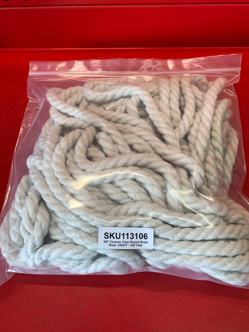 3/8" Ceramic Fiber Round Braid Rope -2300 Deg F - 100' Feet