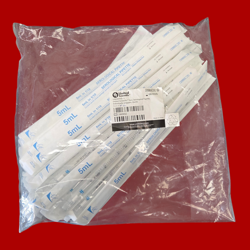 United Scientific UNGD0501-1 Serological Pipette: 5 mL Capacity, 0.1 mL Graduation Increments, Sterile, Pack of 40