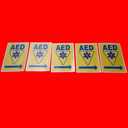 Accuform MFSD415 Safety Sign: AED (Automated External Defibrillator - Right Arrow) Adhesive Dura-Vinyl, 14"x 10" Pack of 5