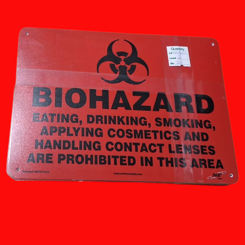 NSI 29876 P1014 Biohazard Eating, Drinking, Smoking, Applying Cosmetics, And Handling Contact Lenses Are Prohibited In This Area with Graphic Safety Sign 10"x14" Pack of 20