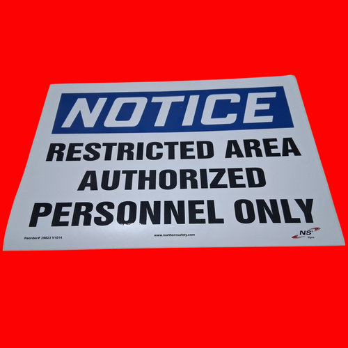 NSI 29823 V1014 Notice Restricted Area Authorized Personnel Only Safety Sign Self Adhesive Vinyl, 10"x14" Pack of 5
