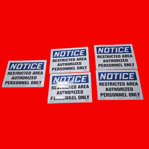 NSI 29823 V1014 Notice Restricted Area Authorized Personnel Only Safety Sign Self Adhesive Vinyl, 10"x14" Pack of 5