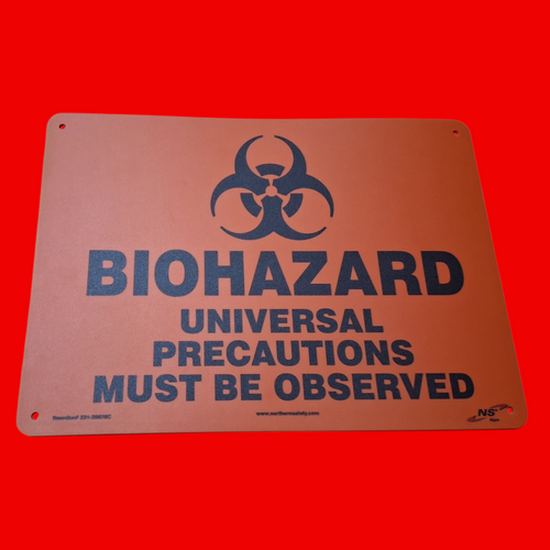 Northern Safety 231-29878C Biohazard Universal Precautions Must Be Observed with Graphic Safety Sign 10"x14", Plastic