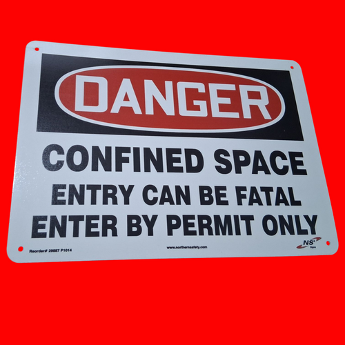 Northern Safety 29887 Danger Confined Space Entry Can Be Fatal Enter By Permit Only OSHA Safety Sign 10"x14", Plastic