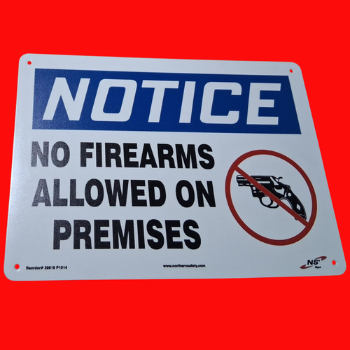 Northern Safety 29819 P1014 No firearms Allowed On Premises Safety Sign 10"x14", Plastic