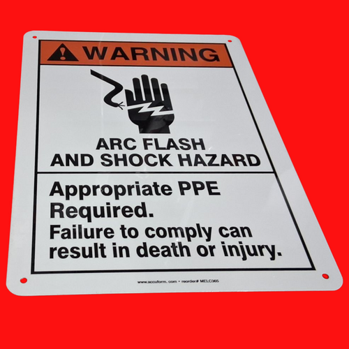 Accuform MELC365 ANSI Warning Safety Sign: Arc Flash And Shock Hazard - Appropriate PPE Required - Failure to Comply Can Result in Death or Injury Safety Sign 14"x10", Aluminum