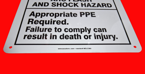 Accuform MELC365 ANSI Warning Safety Sign: Arc Flash And Shock Hazard - Appropriate PPE Required - Failure to Comply Can Result in Death or Injury Safety Sign 14"x10", Aluminum