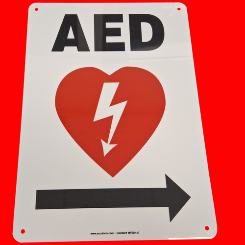 Accuform MFSD417 AED Automated External Defibrillator with Heart & Right Arrow Graphic Symbols Sign 10"x14", Aluminum
