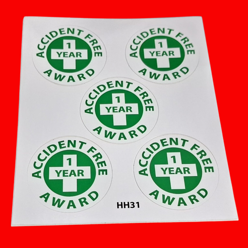 1 YEAR ACCIDENT FREE AWARD Hard Hat Labels Card of 5 Labels