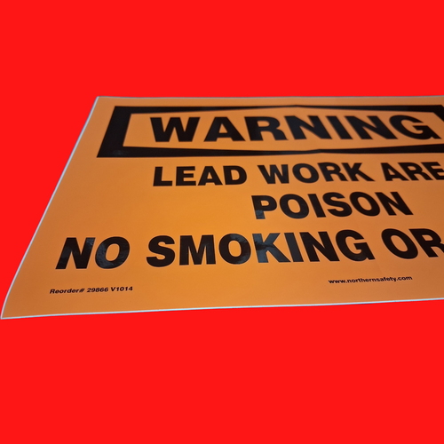 Northern Safety 29866 V1014 Warning Lead Work Area Poison No Smoking Or Eating Safety Sign 10"x14", Adhesive Vinyl