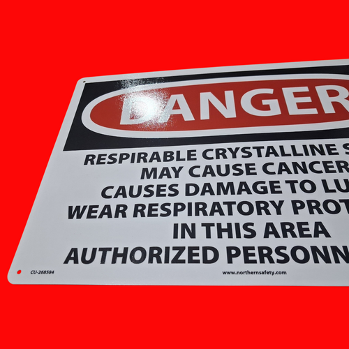 NSI CU-268584 Danger Respirable Crystalline Silica May Cause Cancer Causes Damage To Lungs Wear Respiratory Protection In This Area Authorized Personnel Only Safety Sign 14"x20", Plastic