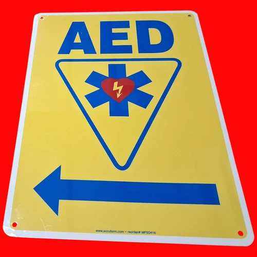 Accuform MFSD416VA AED Automated External Defibrillator with Star & Left Arrow Graphic Symbols Sign 10"x14", Aluminum