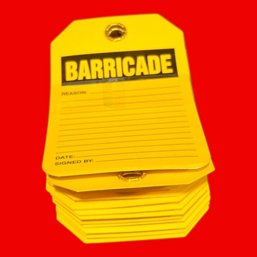 Accuform 03699469-001 6" x 3.5" Yellow and Black Barricade Safety Tags Pack of 25