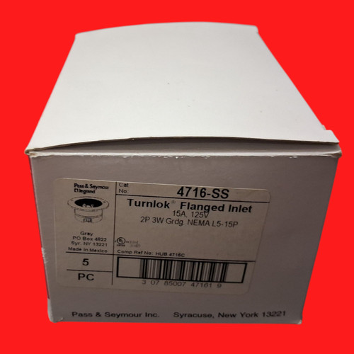 Pass and Seymour 4716-SS Turnlok Flanged Inlet, 15Amp, Gray Box of 5