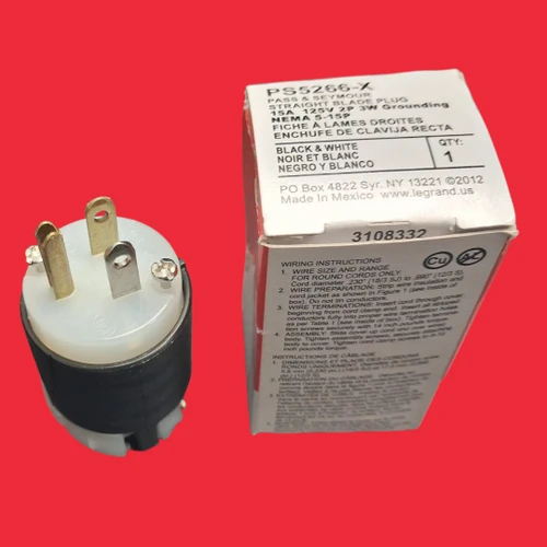 Pass & Seymour Legrand PS5266-X 15A, 125V Extra-Hard Use Spec-Grade Plug, White Face