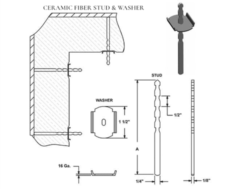 Ceramic Fiber Stud 1/8 X 1/4 X 15" Long - 304SS