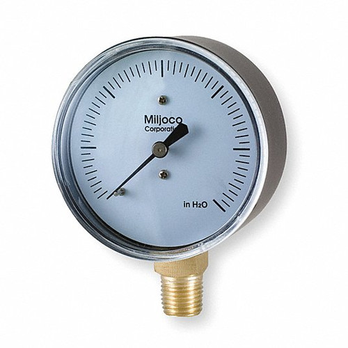 MILJOCO Low Pressure Gauge, 0 to 15" H2O Range, 1/4" NPT, +/-1.50% Gauge Accurac