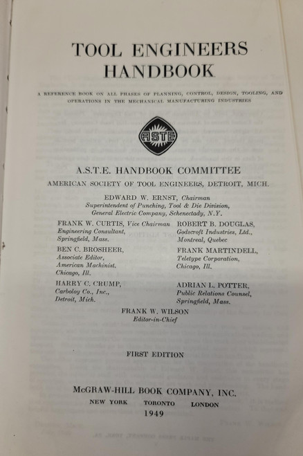 Tool Engineers Handbook First Edition by ASTE
